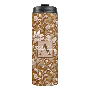 Elegant victorian brown white floral thermal tumbler