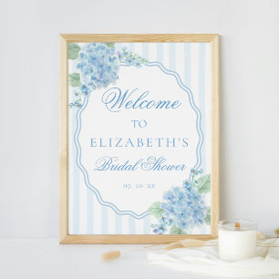 Elegant Victorian Cottage Blue Hydrangea Welcome Poster