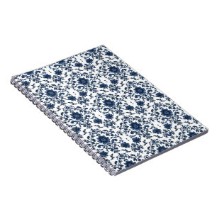 Elegant Victorian Damask Flower Pattern Navy Blue Notebook