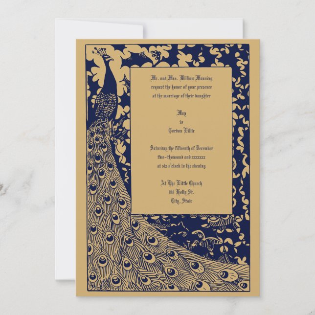 Elegant Victorian Era Art Nouveau Peacock Wedding Invitation (Front)