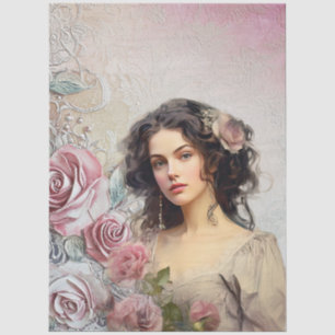 Elegant Victorian Era Lady Lavender Roses & Lace Tissue Paper