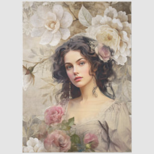 Elegant Victorian Era Lady White & Pink Florals Tissue Paper