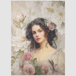 Elegant Victorian Era Lady White & Pink Florals Tissue Paper