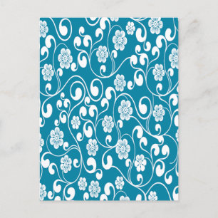 Elegant Victorian Floral Design Blue Postcard