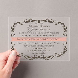 Elegant Victorian Flourish Filligree White Wedding Acrylic Invitations