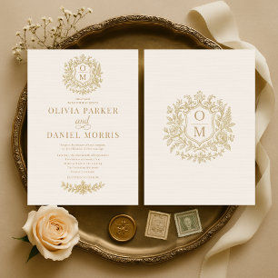 Elegant Victorian French Gold Floral Wedding Invitation
