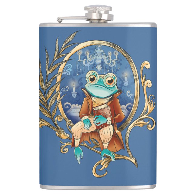Elegant Victorian Frog Hip Flask (Front)