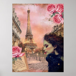Elegant Victorian Girl & Black Cat In Paris Poster