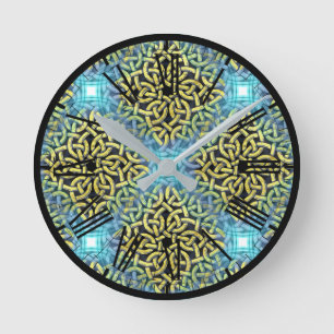 Elegant Victorian Golden Trim Aqua Background Round Clock