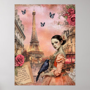 Elegant Victorian Gothic Girl in Paris Poster