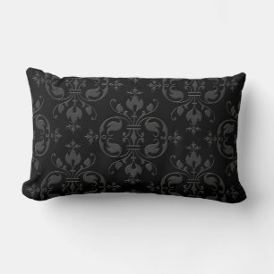 Elegant Victorian Grey over Black Damask Lumbar Cushion