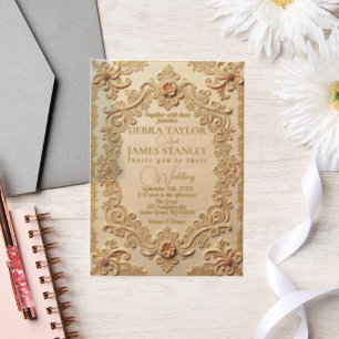 Elegant Victorian Lace Vintage Gold Wedding Vellum Invitations
