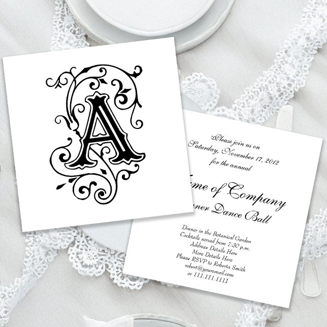 Elegant Victorian Letter A Monogram Invitation (Creator Uploaded)