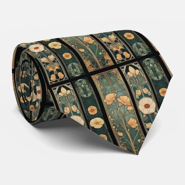 Elegant victorian moody art nouveau botanical tie (Rolled)