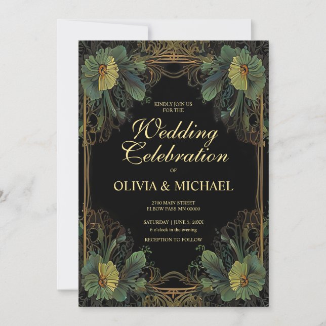 Elegant victorian moody dark botanical Wedding  Invitation (Front)