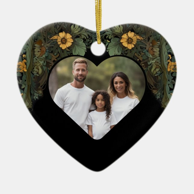 Elegant victorian moody dark green gold botanical  ceramic ornament (Front)