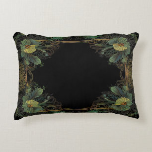 Elegant victorian moody dark green gold botanical decorative cushion