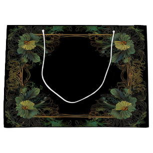 Elegant victorian moody dark green gold botanical large gift bag