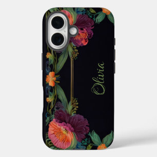 Elegant Victorian moody dark pink magenta floral  iPhone 16 Case