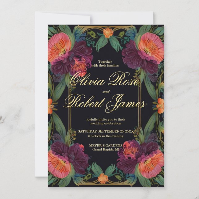 Elegant Victorian moody dark pink magenta floral  Invitation (Front)