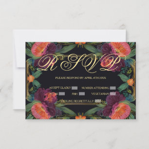 Elegant Victorian moody dark pink magenta floral RSVP Card