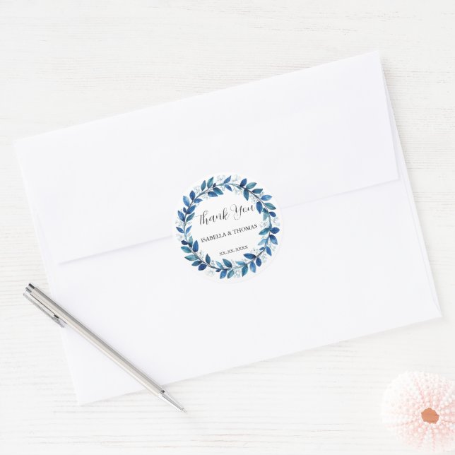 Elegant Victorian Navy Blue Daisy Floral Botanical Classic Round Sticker (Envelope)