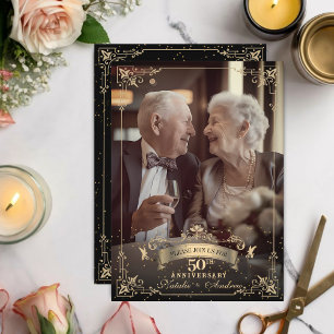 Elegant Victorian Ornament 50th Anniversary Photo Invitation