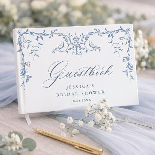 Elegant Victorian Ornate Blue Floral Bridal Shower Guest Book