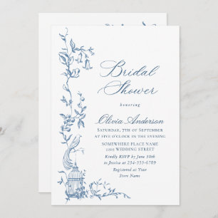 Elegant Victorian Ornate Blue Floral Bridal Shower Invitation