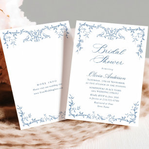 Elegant Victorian Ornate Blue Floral Bridal Shower Invitation