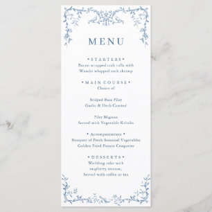 Elegant Victorian Ornate Dusty Blue Floral Wedding Menu
