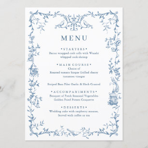 Elegant Victorian Ornate Dusty Blue Floral Wedding Menu