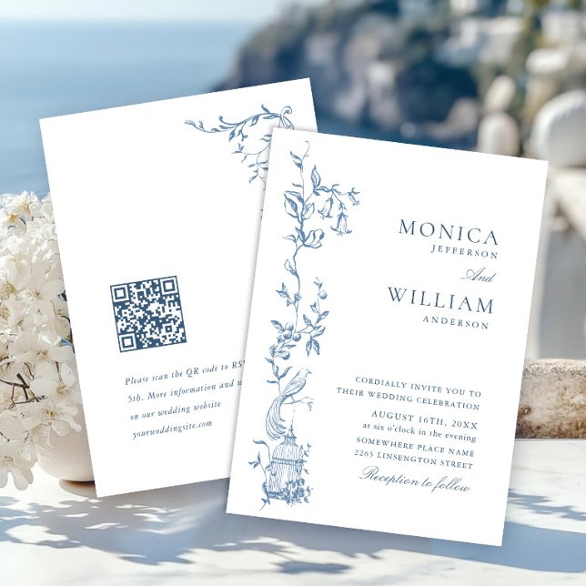 Elegant Victorian Ornate Floral Dusty Blue Wedding Invitation (Creator Uploaded)