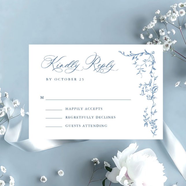 Elegant Victorian Ornate Floral Dusty Blue Wedding RSVP Card (Creator Uploaded)