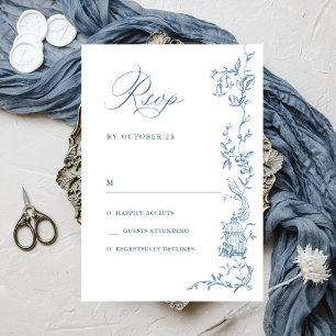 Elegant Victorian Ornate Floral Dusty Blue Wedding RSVP Card