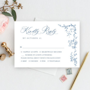 Elegant Victorian Ornate Floral Dusty Blue Wedding RSVP Card