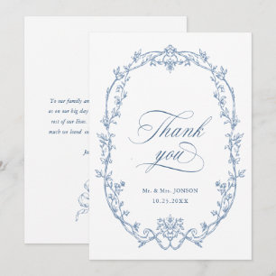 Elegant Victorian Ornate Floral Dusty Blue Wedding Thank You Card