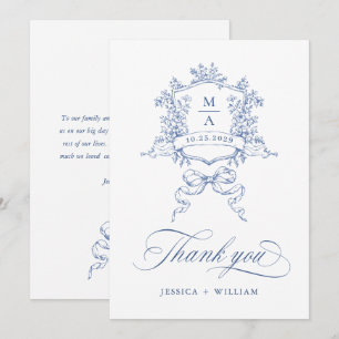 Elegant Victorian Ornate Floral Dusty Blue Wedding Thank You Card