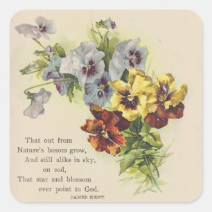 Elegant Victorian Pansy Flower  Poem Sticker