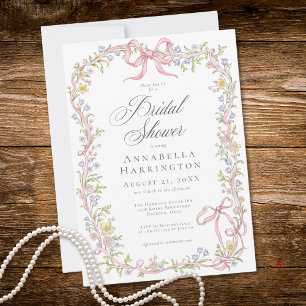 Elegant Victorian Pastel Floral Bow Bridal Shower Invitation