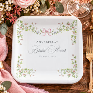 Elegant Victorian Pastel Floral Bow Bridal Shower Paper Plate