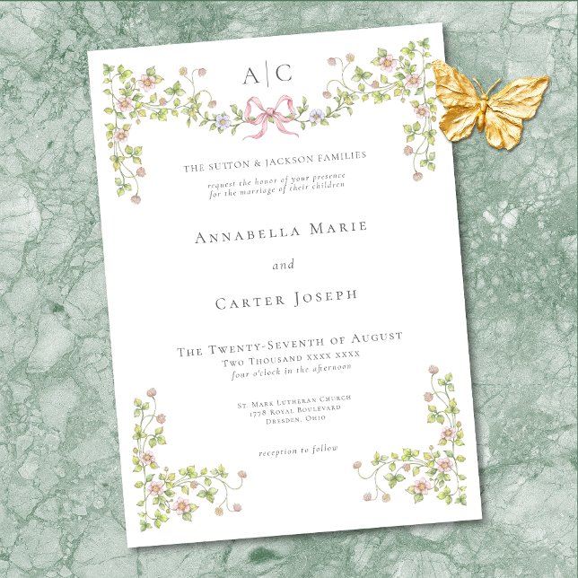 Elegant Victorian Pastel Floral Bow Wedding Invitation (Elegant Victorian Pastel Floral Bow Wedding Invitation)