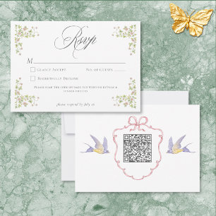 Elegant Victorian Pastel Floral Bow Wedding QR RSVP Card