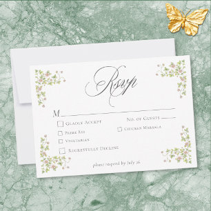 Elegant Victorian Pastel Floral Bow Wedding RSVP Card
