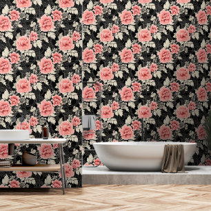 Elegant Victorian Pink Roses Pattern Wallpaper