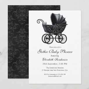  Elegant Victorian Pram Gothic Baby Shower  Invitation