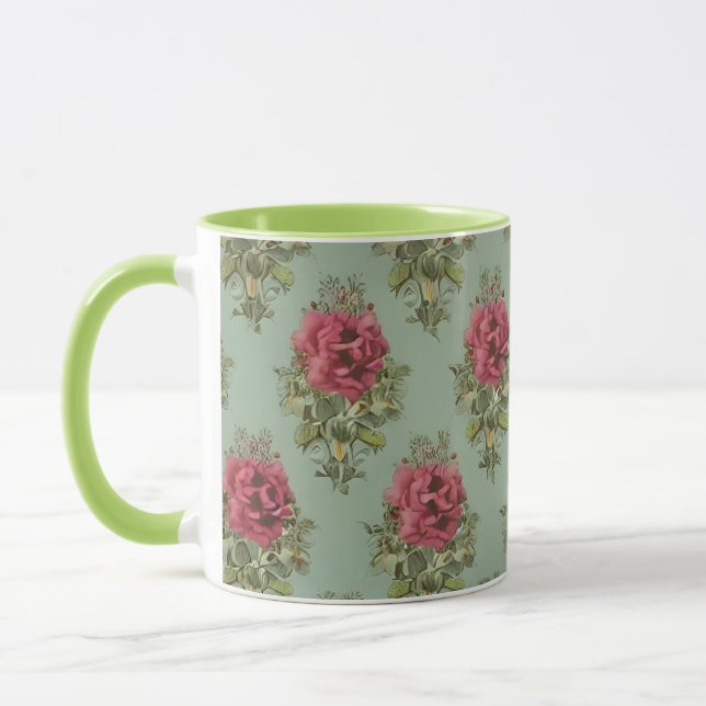 Elegant Victorian Red Rose Pattern Mug (Left)
