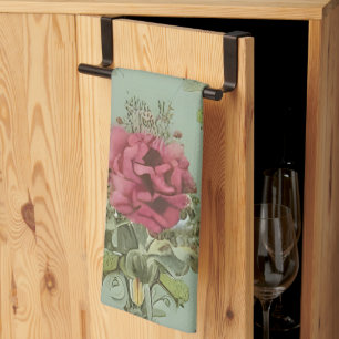 Elegant Victorian Red Rose Pattern Tea Towel