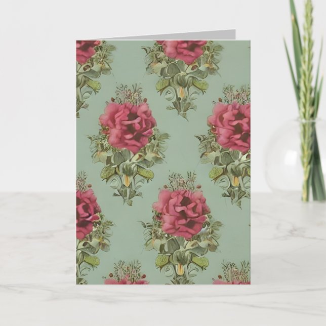 Elegant Victorian Red Rose Pattern Thank You Card (Front)
