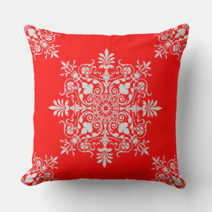 Elegant Victorian Red White Floral Swirl Pattern Cushion